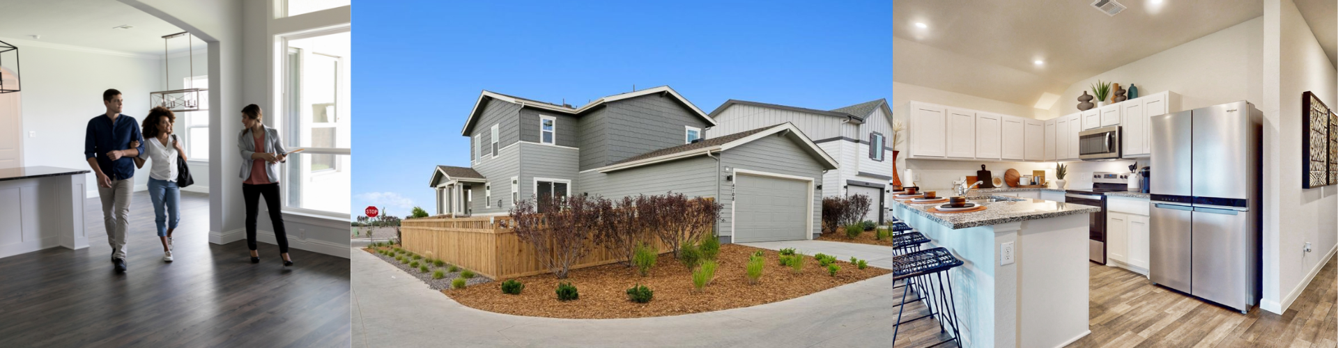 A group of people walking in a house.