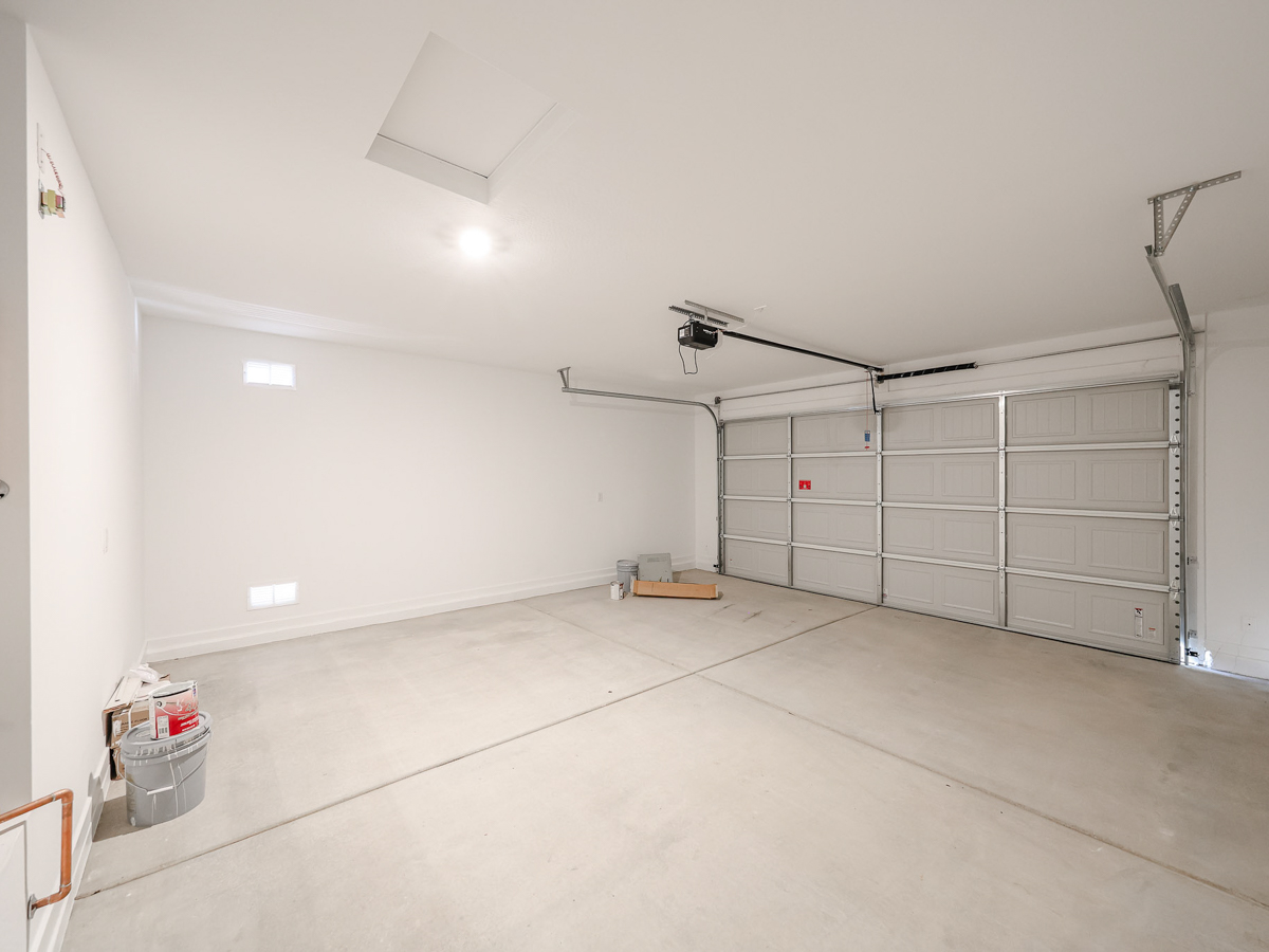 A room with a metal gate.