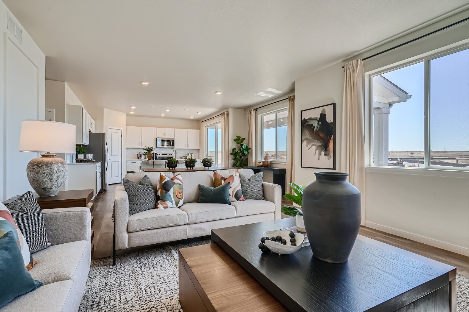 A living room with a couch and a coffee table.
