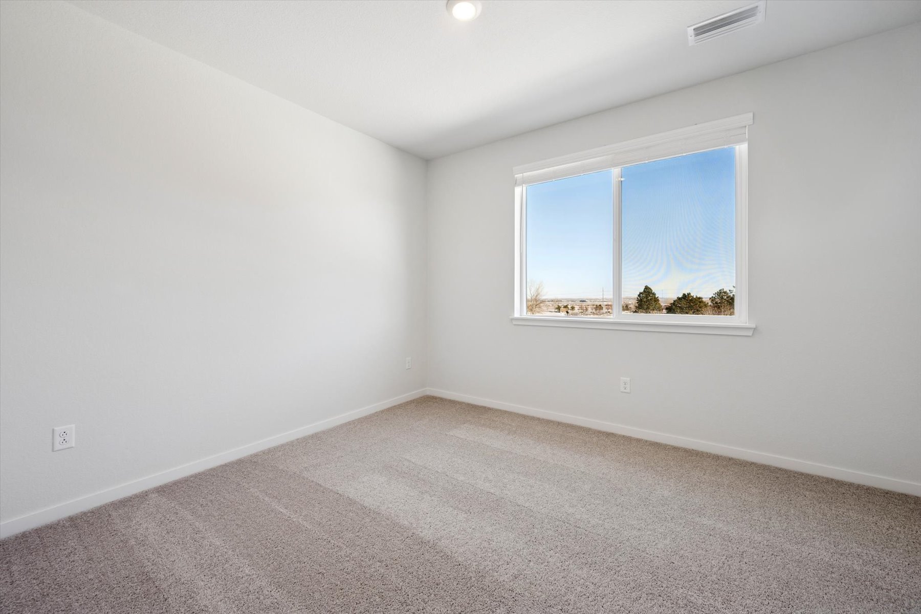 A room with a window and a carpet.