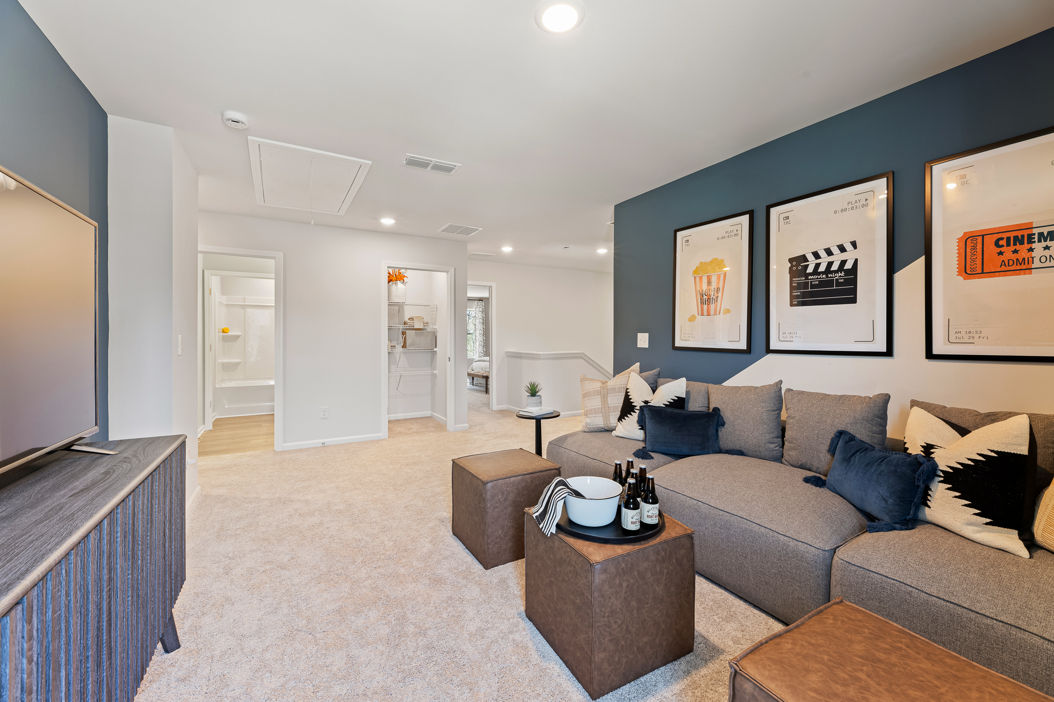 A living room with a couch and a coffee table.