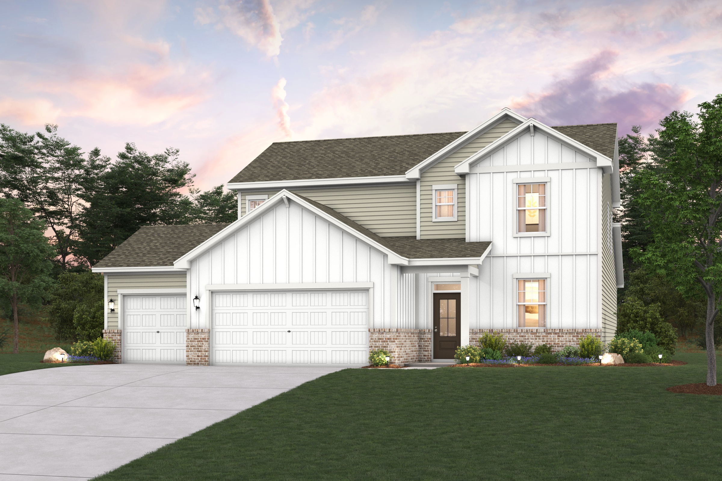 A white house with a green lawn.