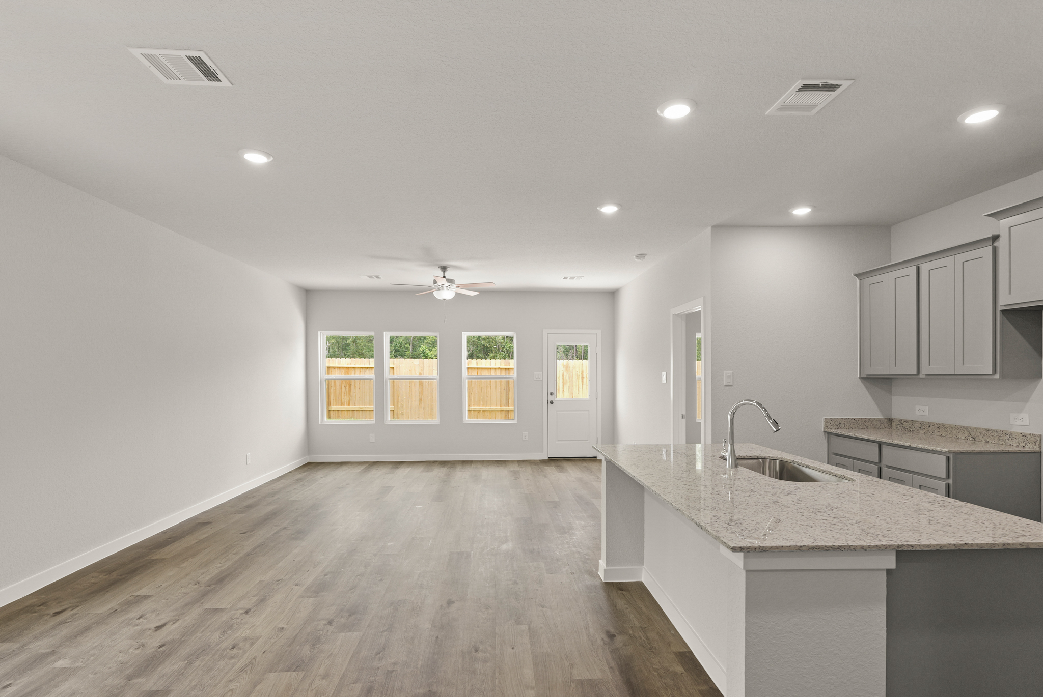 A kitchen with a large island.