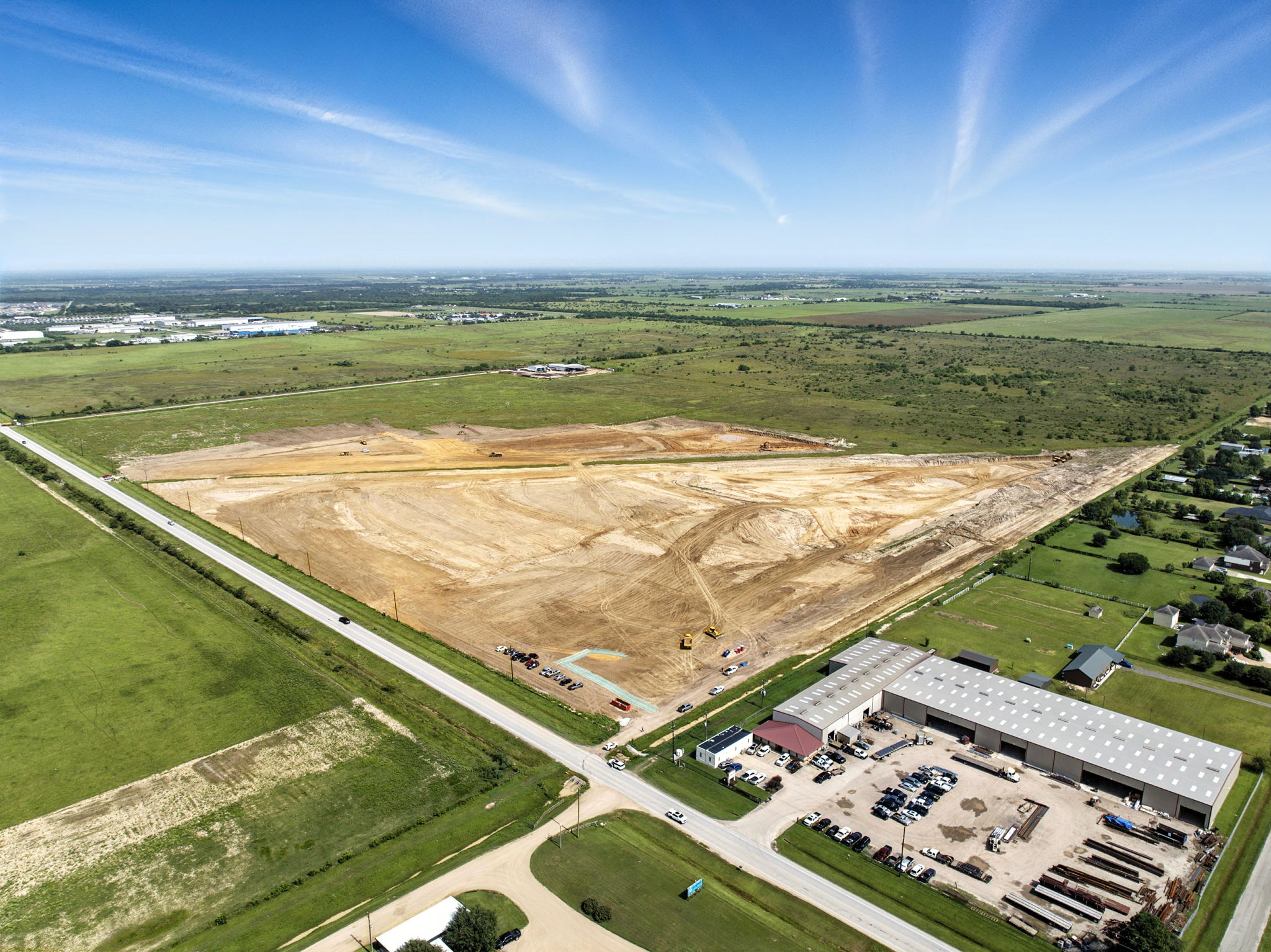 A large area with buildings and roads.