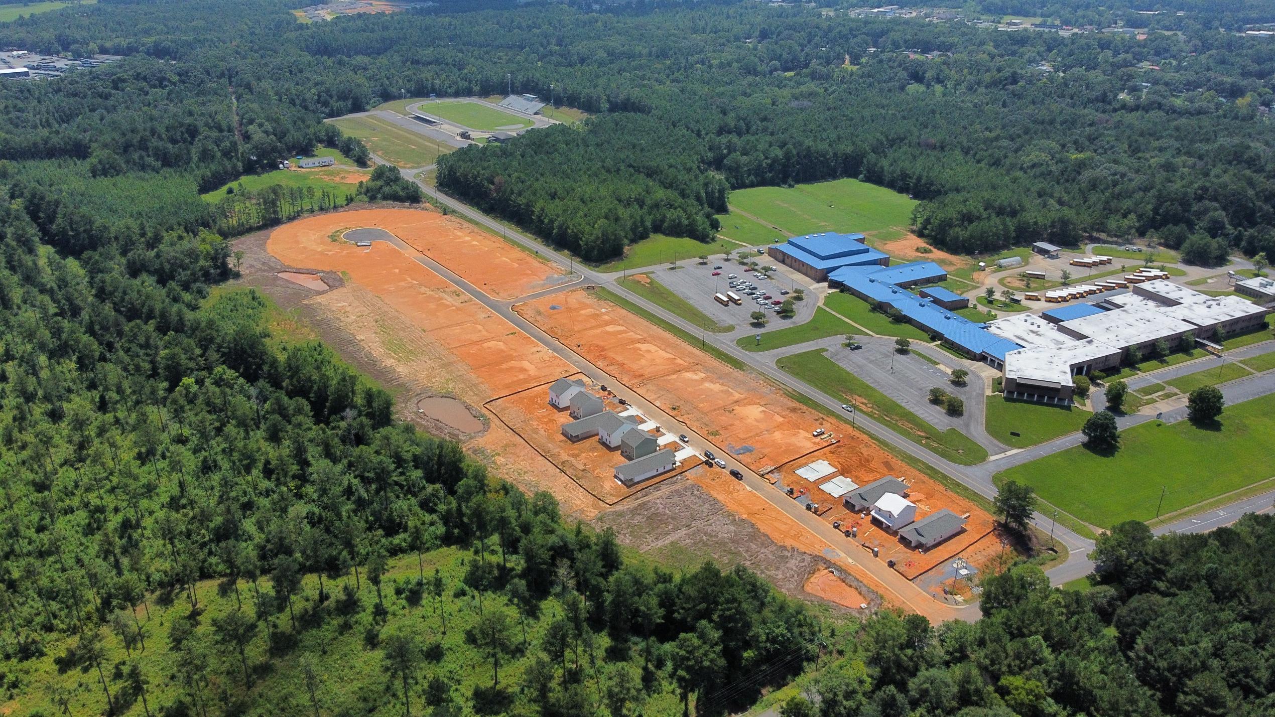 A high angle view of a building.