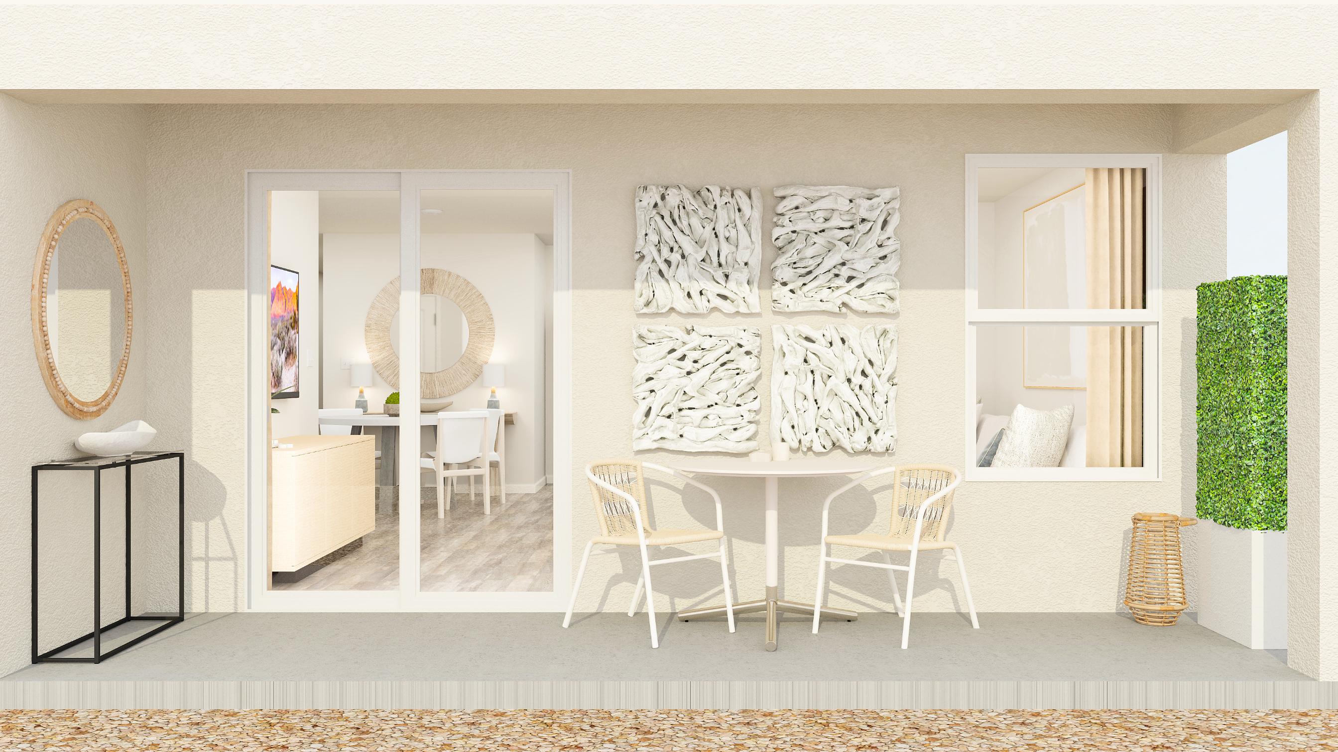 A room with a table and chairs.