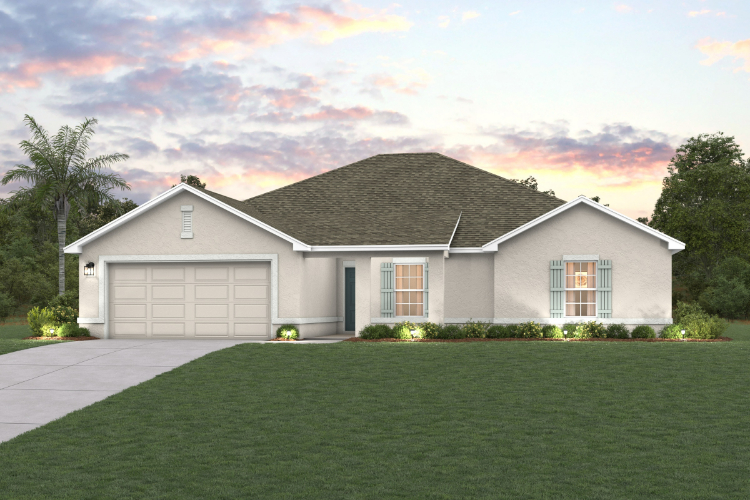 A house with a lawn in front.