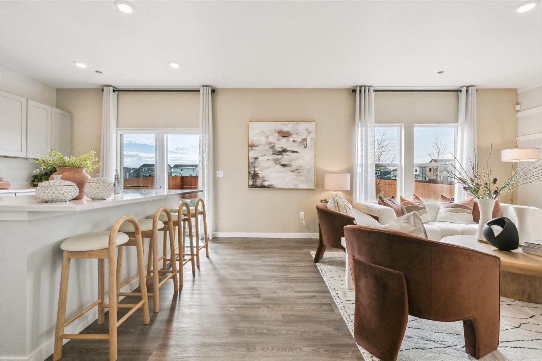 A living room with a large window.